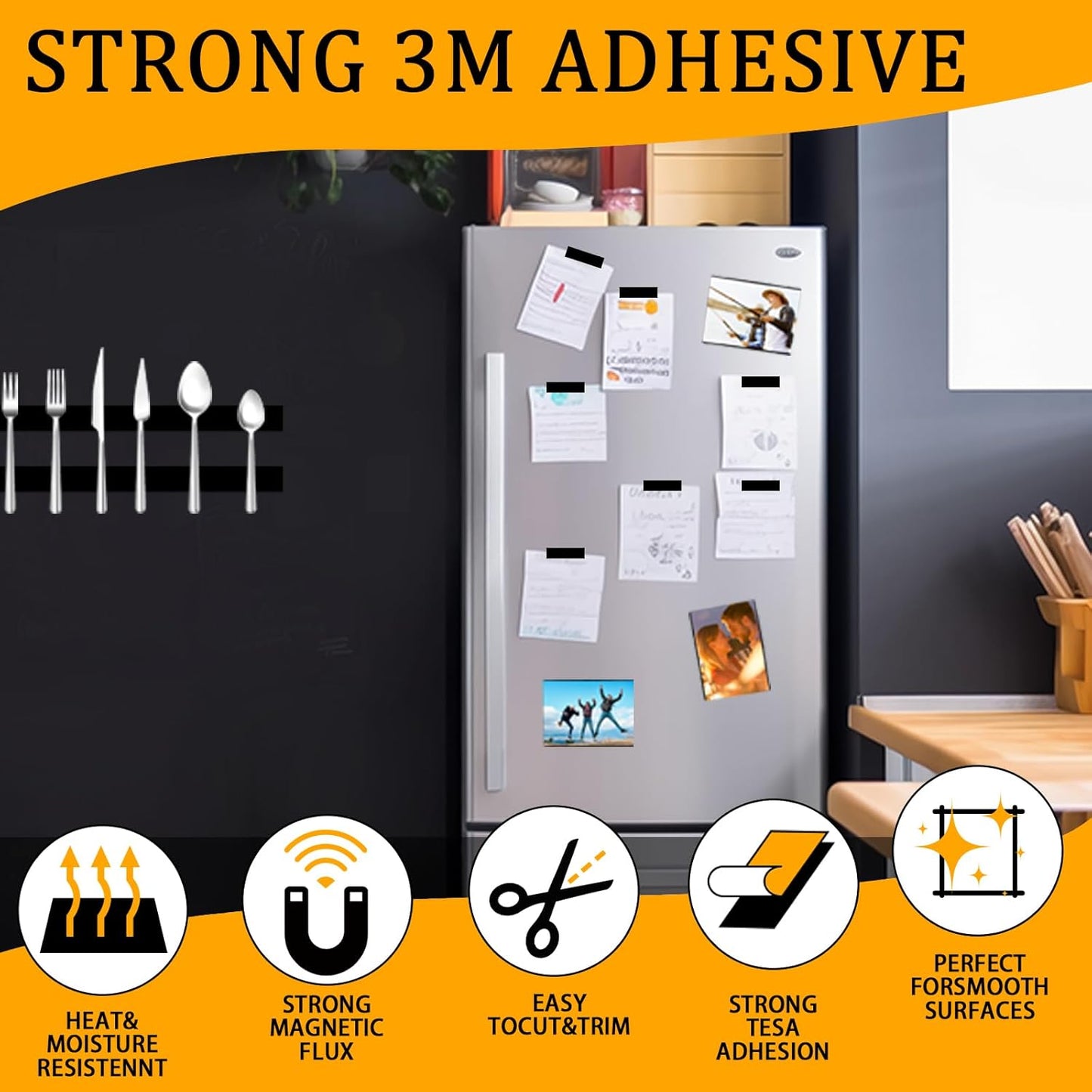 10 Pack Magnetic Tape with 3M Adhesive Backing, 12"L x 1"W Flexible Magnet Strips for DIY Crafting