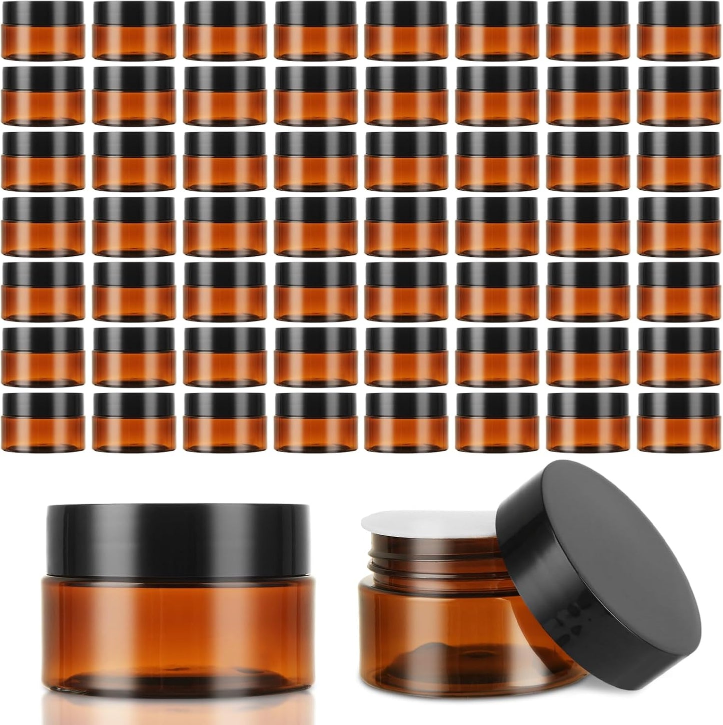 100 Pack 1oz Amber Plastic Jars with Lids 30ml Empty Cosmetic Jars Leak Proof Container Refillable Makeup Containers Travel Cosmetic Containers for Lotions Sample Cream