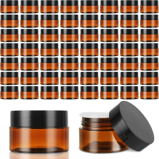 100 Pack 1oz Amber Plastic Jars with Lids 30ml Empty Cosmetic Jars Leak Proof Container Refillable Makeup Containers Travel Cosmetic Containers for Lotions Sample Cream