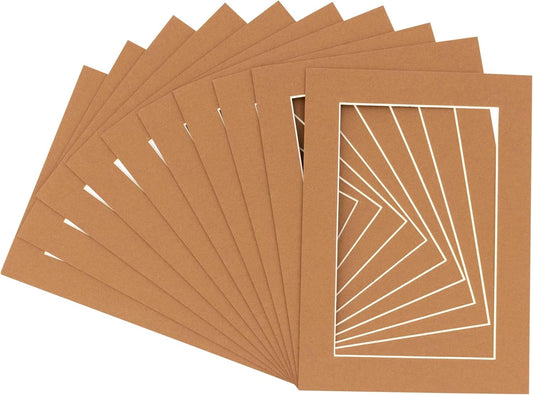 11x14 Mat for 8.5x11 Photo - Precut Aged Oak Brown Picture Matboard for Frames 11 x 14 Inches - Bevel Cut to Display Art 8.5 x 11 Inches - Acid Free Pack of 10 MATS with Backing Boards & Clear Bags