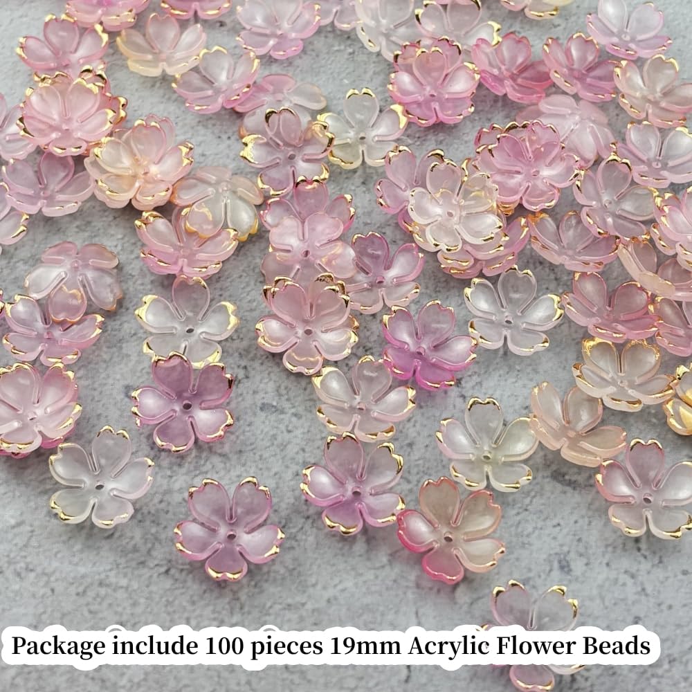 100pcs Acrylic Flower Beads, 19mm Cherry Blossom Plastic Gradient Flower Spacer Beads for DIY Crafts Bracelet Necklace Earrings Jewelry Making(Pink Yellow)