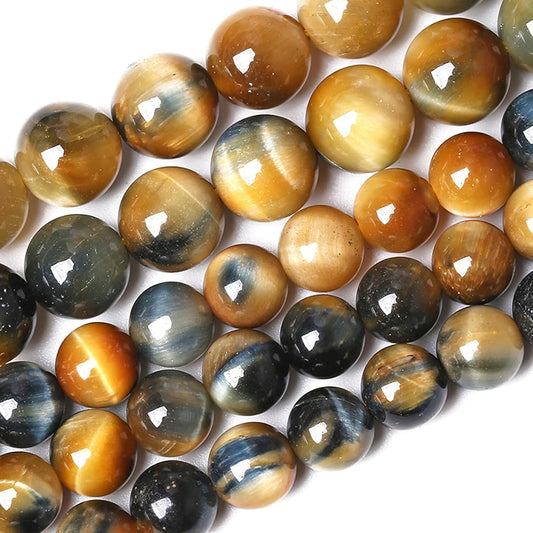 10MM Dream Blue Tiger Eye Stone Beads Natural Gemstone Round Loose Beads for Jewelry Making Bracelet Necklace 72pcs 2 Strands 32"