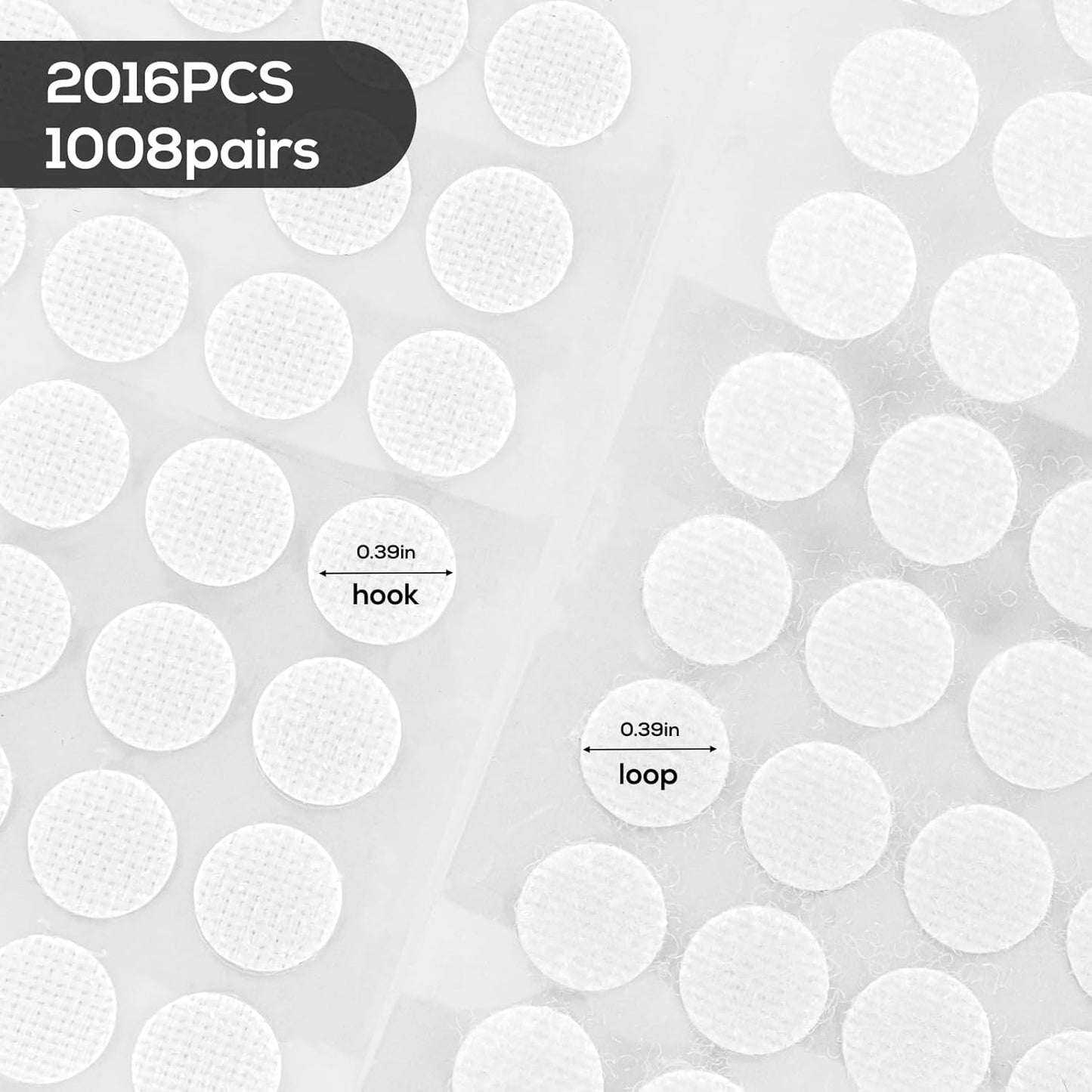 1008 Pairs Self Adhesive Dots, 0.39 Inch / 10mm Diameter Hook and Loop Dots Tape, Sticky Round Nylon Dot for Arts and Crafts, Classroom, Office, Home