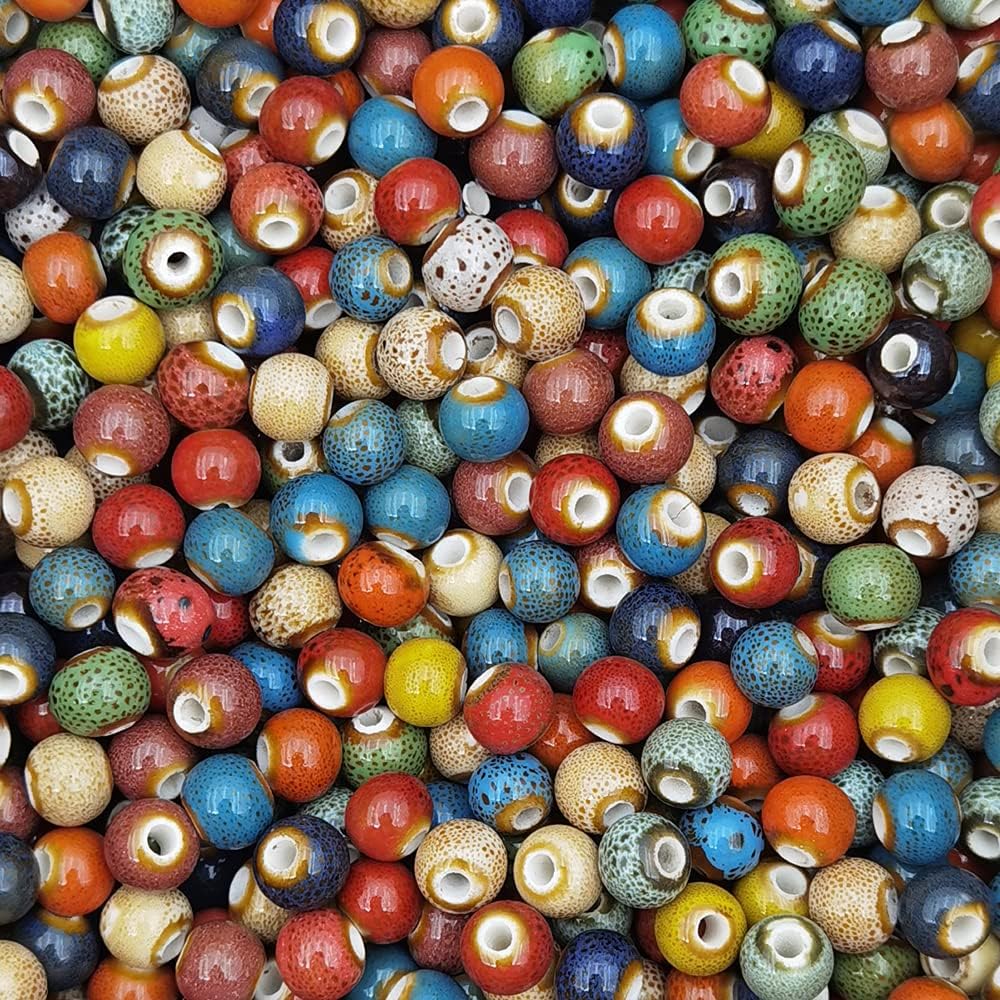 INSPIRELLE 180 Pieces Porcelain Beads Chinese Round Ceramic Beads 8mm for Handmade Jewelry Making Bracelets Necklace Making, Leopard