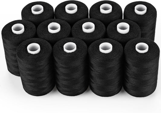 ilauke Sewing Thread, 12 Spools 1000 Yards Each Black Polyester All Purpose Thread, Sewing Machine Supplies fo Beginners/Hand Sewing/Hand Stitching, Quilting