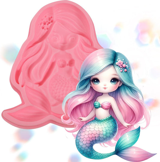 1 Pcs Mermaid Candy Fondant Mold, Reusable Chocolate Silicone Molds for Ocean Fairy Tale Theme Cake Decoration Baking Cookie Dough Jelly, Resin Crafts Plaster Modeling Clay