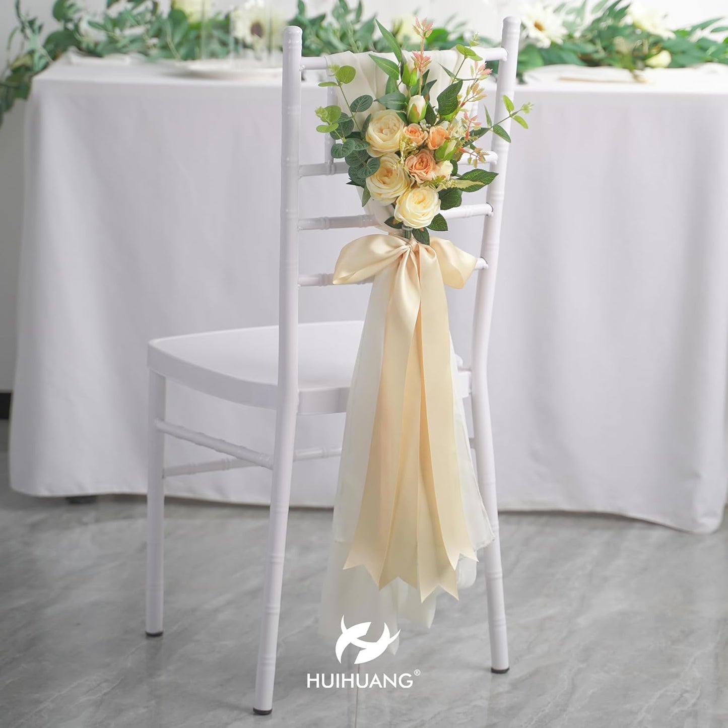 HUIHUANG Champagne Gold Ribbon 2 inch Double-Faced Champagne Satin Ribbon for Wedding Flower Bouquet, Dress Chair Sashes, Invitations Card, Gift Wrapping, Bows, Crafts, Holiday Decor -25 Yards/Roll