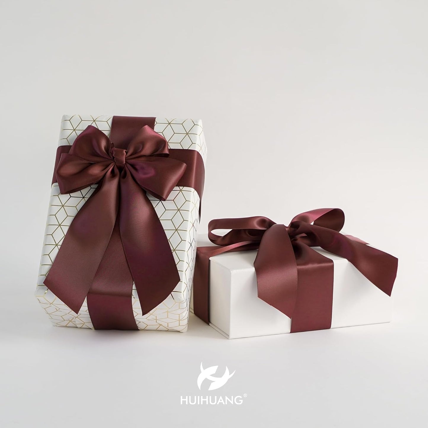 HUIHUANG Burgundy Ribbon 2 inch Double Side Burgundy Satin Fabric Ribbon for Crafts, Bows Making, Flower Bouquet Wrap, Gift Wrapping, Wedding Decor, Home Decor, Hairs-25 Yards/Roll