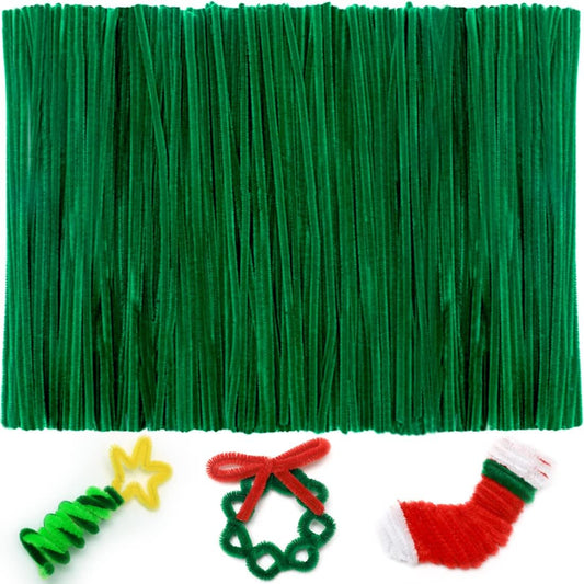 Iooleem 200pcs Christmas Green Pipe Cleaners, Chenille Stems, Pipe Cleaners for Crafts, Pipe Cleaner Crafts, Art and Craft Supplies.