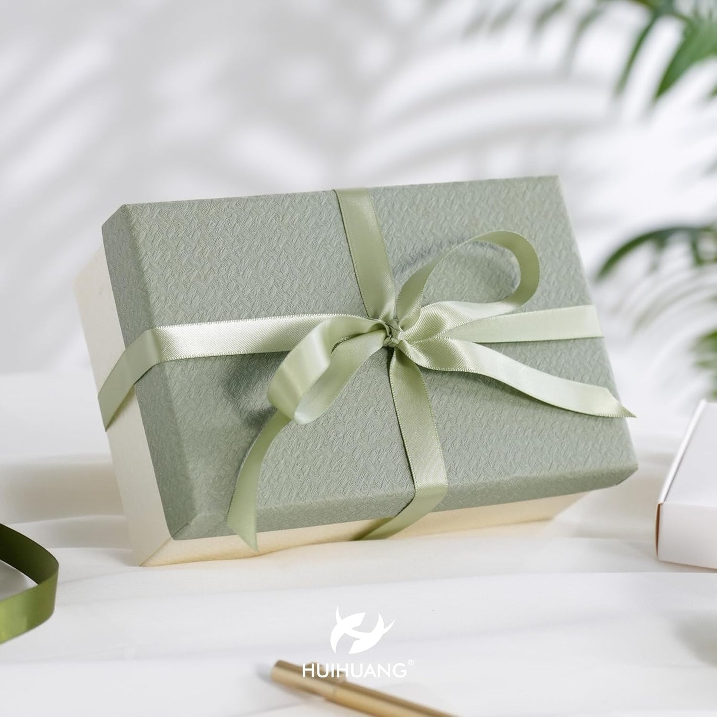 HUIHUANG Sage Green Double Faced Satin Ribbon 1/2 inch X 50 Yards Continuous, Dusty Sage Satin Ribbon for Gift Wrapping, Bows, DIY Crafts, Flower Bouquet, Bridal Shower Wedding Decor