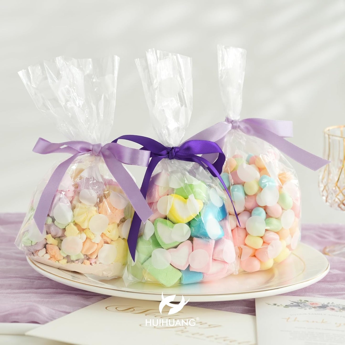 HUIHUANG Purple Satin Ribbon 1/2 inch X 50 Yards Continuous, Double-Faced Satin Ribbon for Gift Wrapping, Bows, DIY Crafts, Flower Bouquet, Wedding Decor, Holiday Party Decor