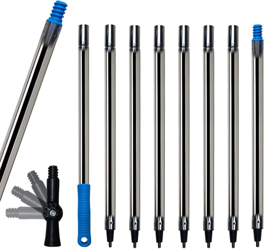 10 Ft Extension Pole +Joint Angle Adaptor, Paint Roller Stainless-Steel Threaded Splicing Extension Poles for Hand Drywall Sander Wall Cleaning and Polishing Paint Roller Brushes (10 Feet)