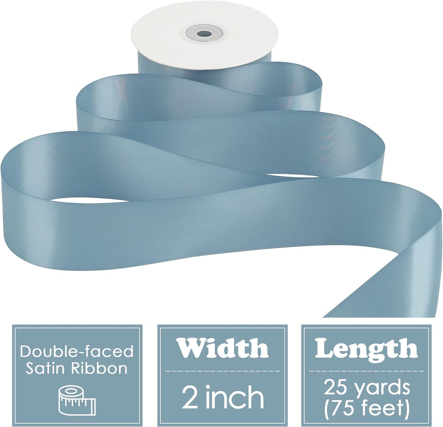 HUIHUANG Dusty Blue 2 inch Wide Double Face Satin Polyester Ribbon for Wedding, Baby Shower, Christmas, Birthday, Valentine's Day - 25 Yards/Roll