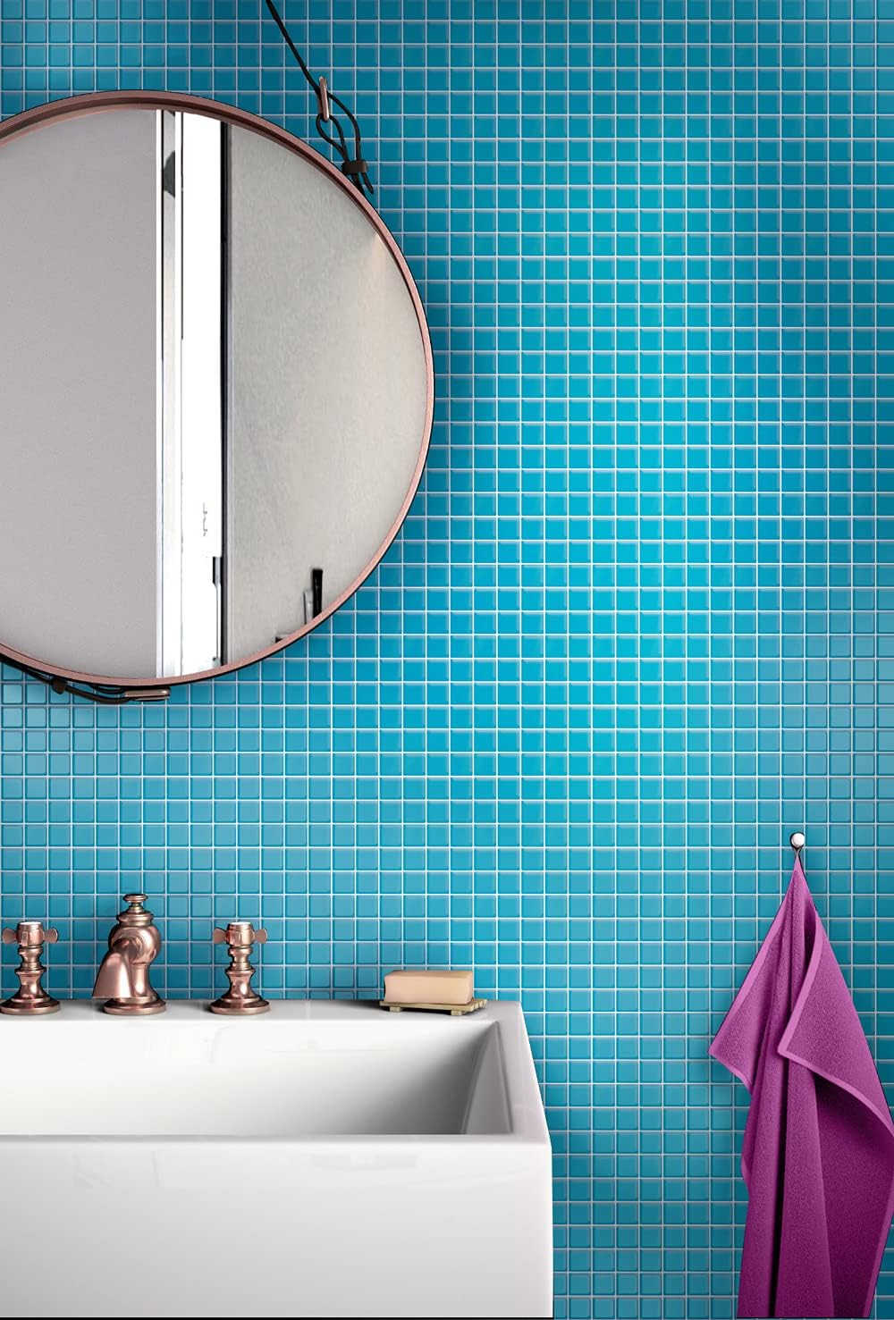 1"x1" Sea Blue Matte Finished Glass Mosaic Tile (9.67 Sq ft- Box of 10 Sheets)