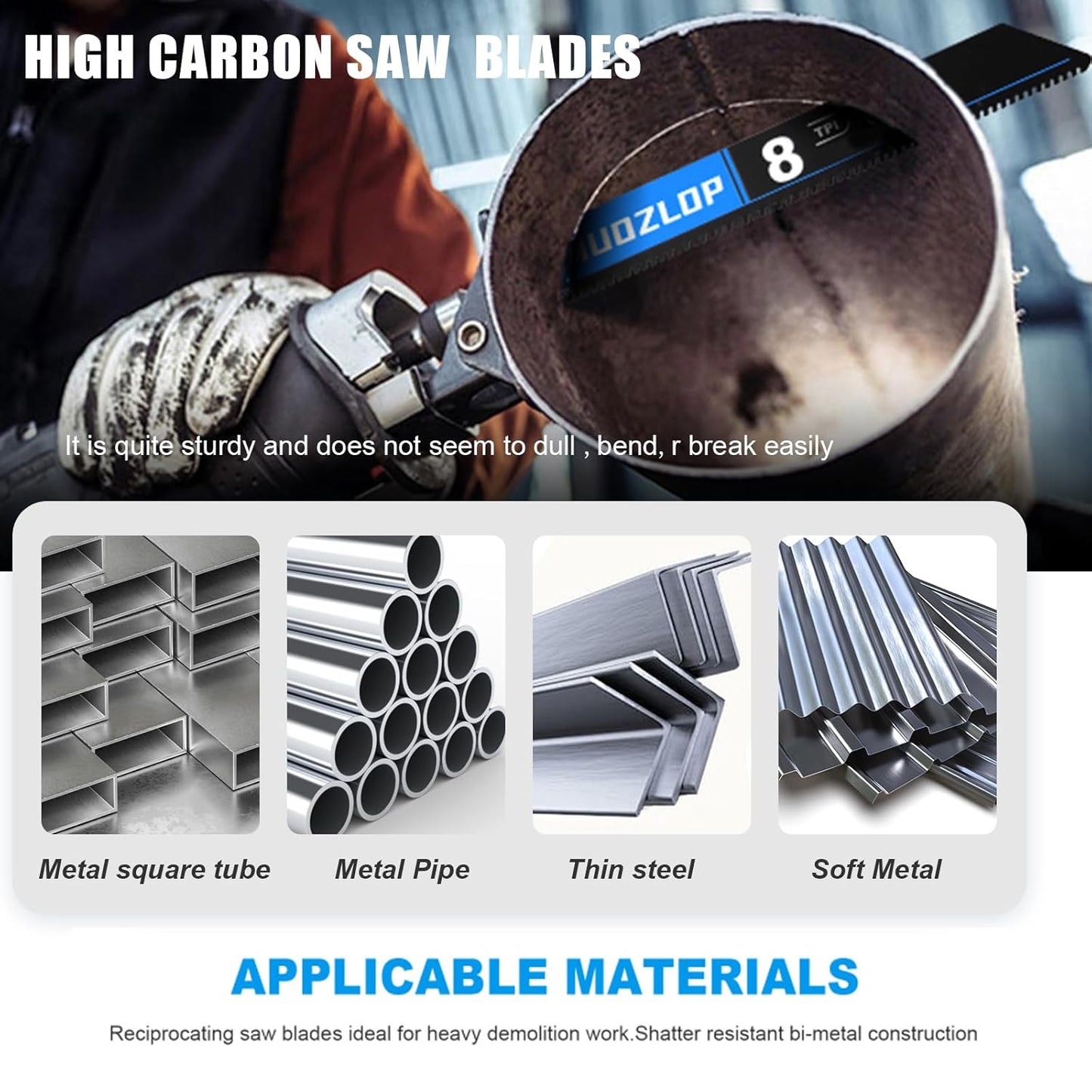 1 Pack 6 inch Reciprocating Saw Blades Set，8 TPI High Carbon Saw Blades for Wood with Nails ，Saw Blades with Organizer Case (1, 8T/6inch)