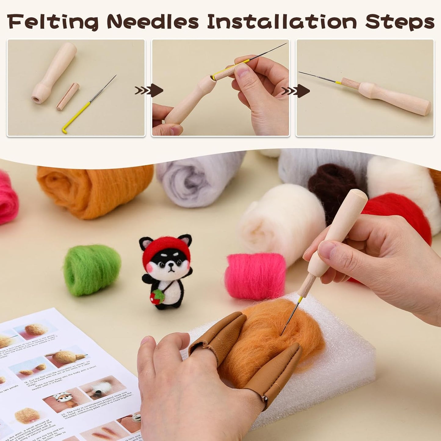 Needle Felting Kit for Beginners, Needle Felting Starter Kit with 6 Pcs Colorful Needle Felting Needles and Instructions, Wool Felting Supplies for Festival and Crafts