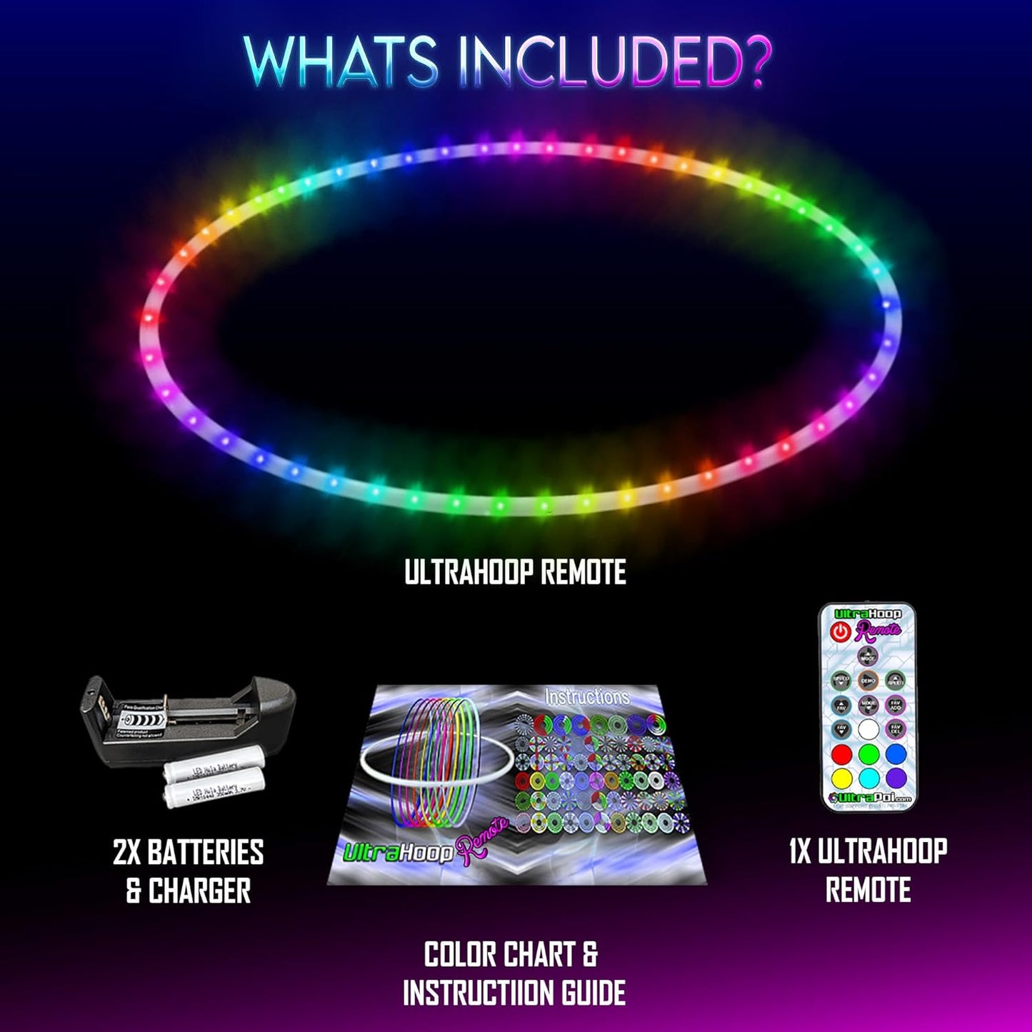 UltraHoop Remote LED Hoop - Wireless Control 60 Color Changing LED Lights w/ 300+ Modes & Patterns - Rechargeable Battery, HDPE Collapsible, Advanced to Beginner Hoola Hoops - 32” x 3/4" OD - UltraPoi