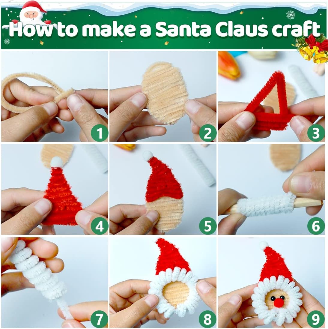 Iooleem 200pcs Christmas Green Pipe Cleaners, Chenille Stems, Pipe Cleaners for Crafts, Pipe Cleaner Crafts, Art and Craft Supplies.