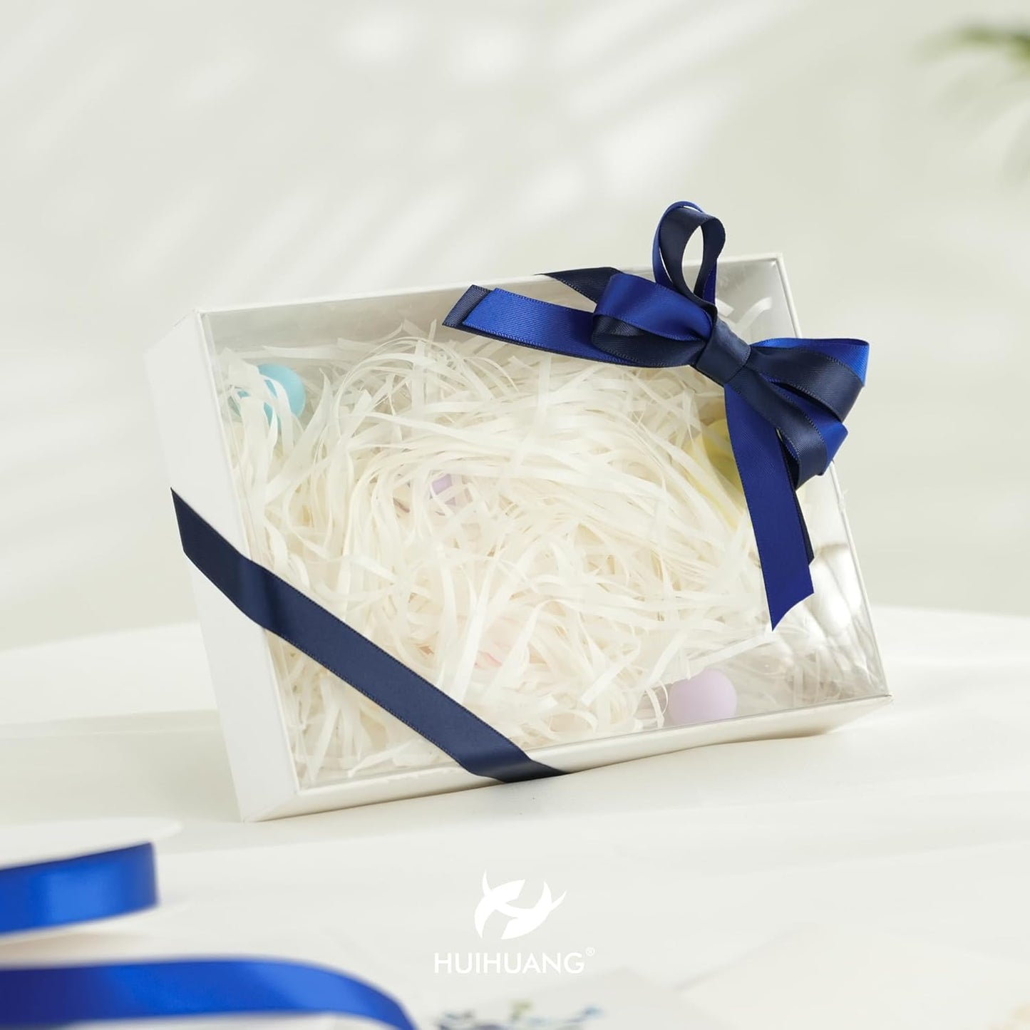 HUIHUANG Navy Satin Ribbon 1/2 inch X 50 Yards Continuous, Navy Blue Double-Faced Satin Ribbon for Gift Wrapping, Bows, DIY Crafts, Flower Bouquet, Wedding Decor, Holiday Party Decor