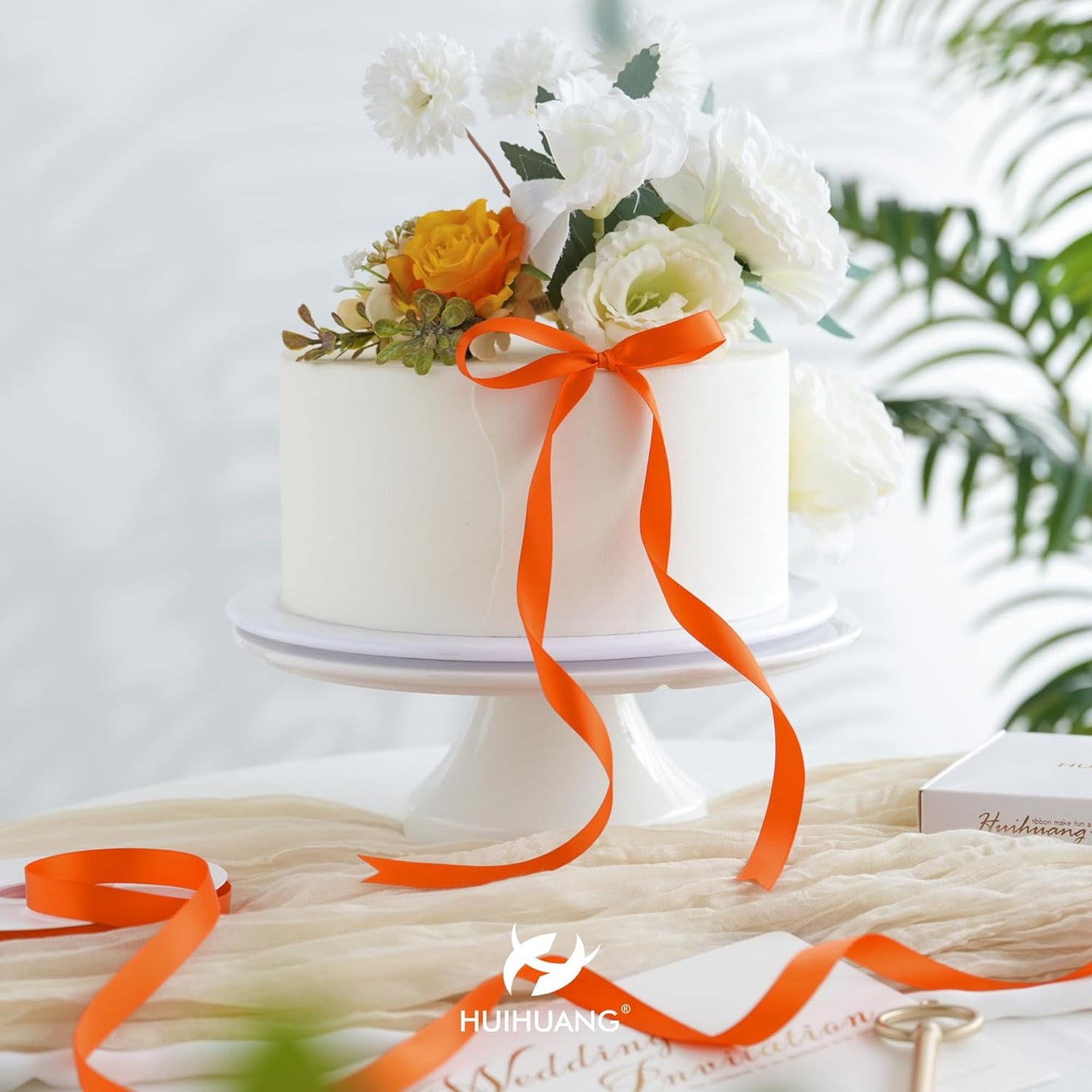 HUIHUANG Orange Ribbon 1/2 inch Continuous 50 Yards Tangerine Double-Faced Satin Ribbon for Gift Wrapping, Bows, DIY Crafts, Flower Bouquet, Wedding Decor, Holiday Decor