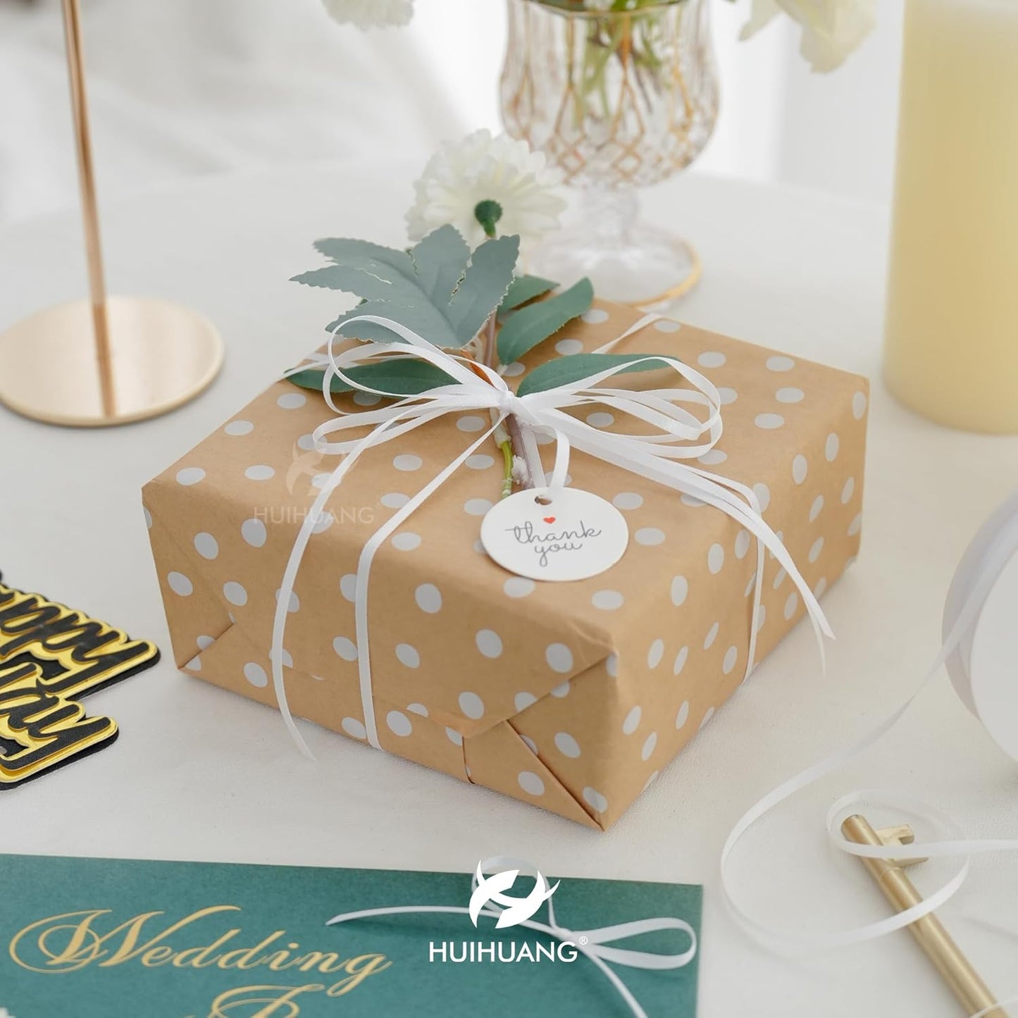 HUIHUANG Solid Color Satin Ribbon 1/8 inch x 100 Yards Roll Ribbon for Crafts (White)