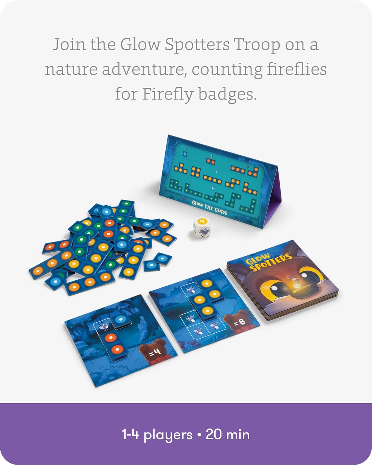 SimplyFun Glow Spotters - A Visual and Adventurous Math Game for Kids, Earn Your Firefly Badge with Addition - 1 to 4 Players, for Kids Ages 5 & Up