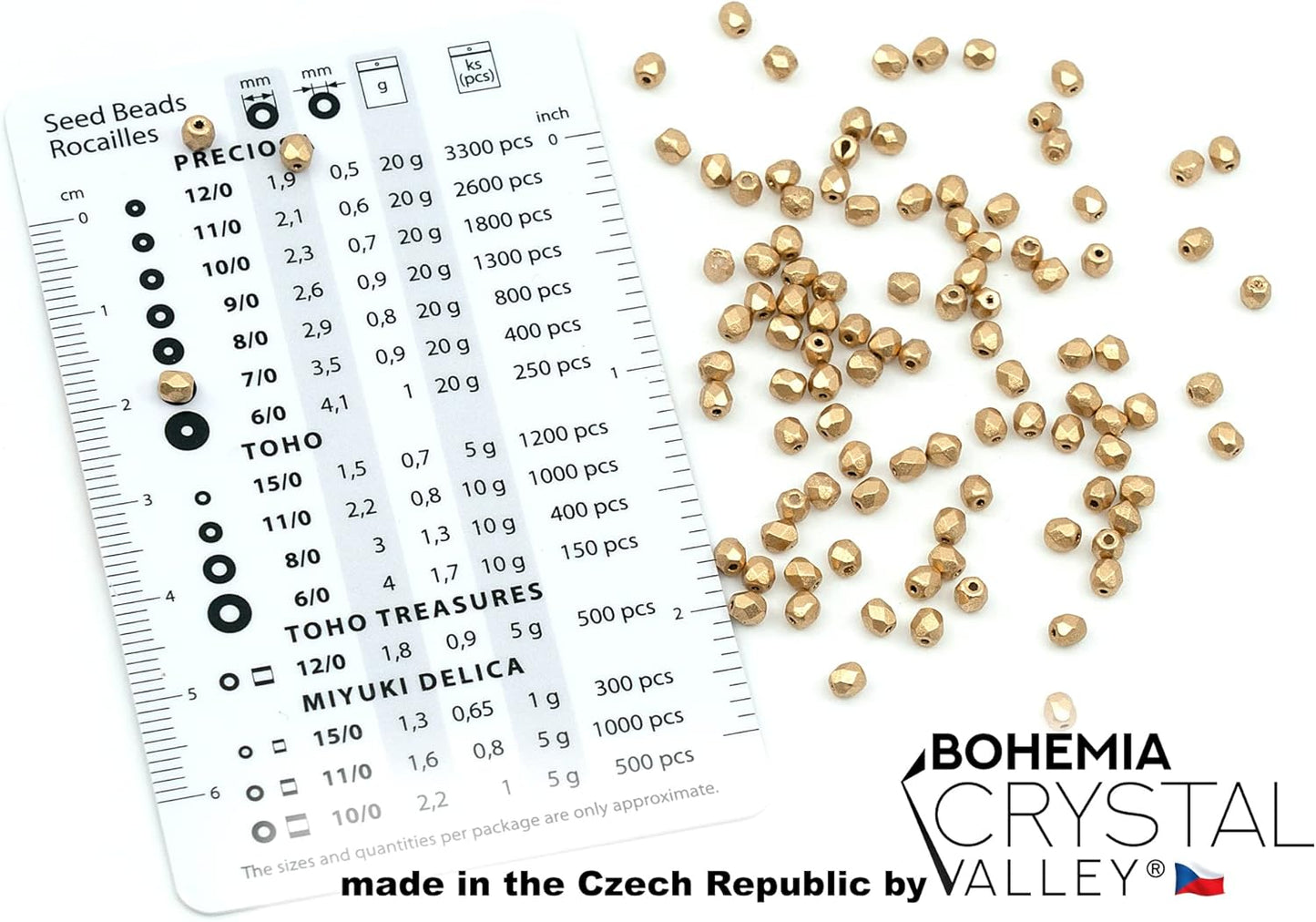 100 pcs Faceted Fire Polished Pressed Czech Glass Beads 3mm (0.12in), Aztec Pale Gold - 01710