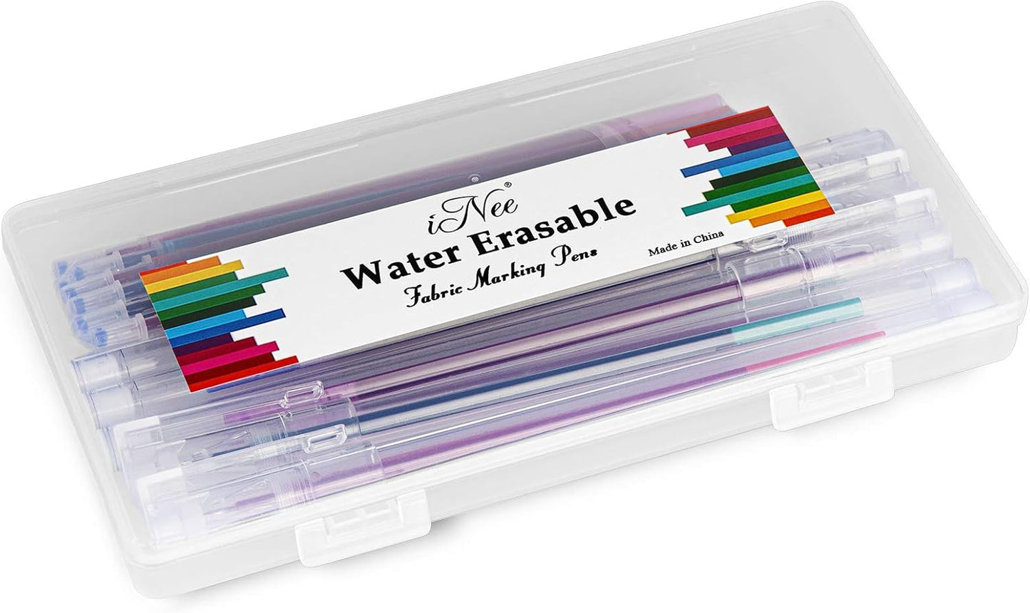 iNee 5 Colors Extra Fine Tip Water Erasable Fabric Marking Pen with 10 Free Refills for Cross Stitch, Embroidery, Sewing, Quilting