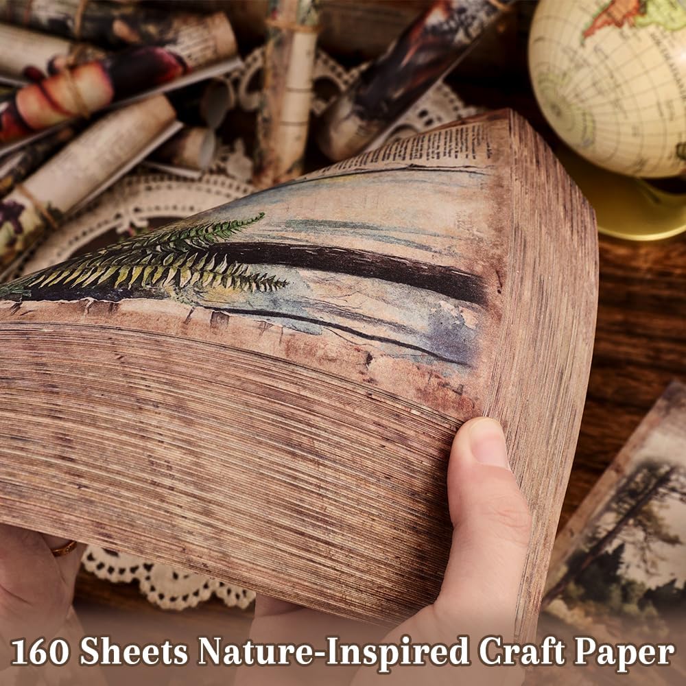 icceemee 160 Sheets of Nature Scrapbook Paper, journaling Scrapbook Supplies Craft Collage Paper Set, Junk Journal Bullet Journal Poster Room Decor for Card Making Decorative Gifts