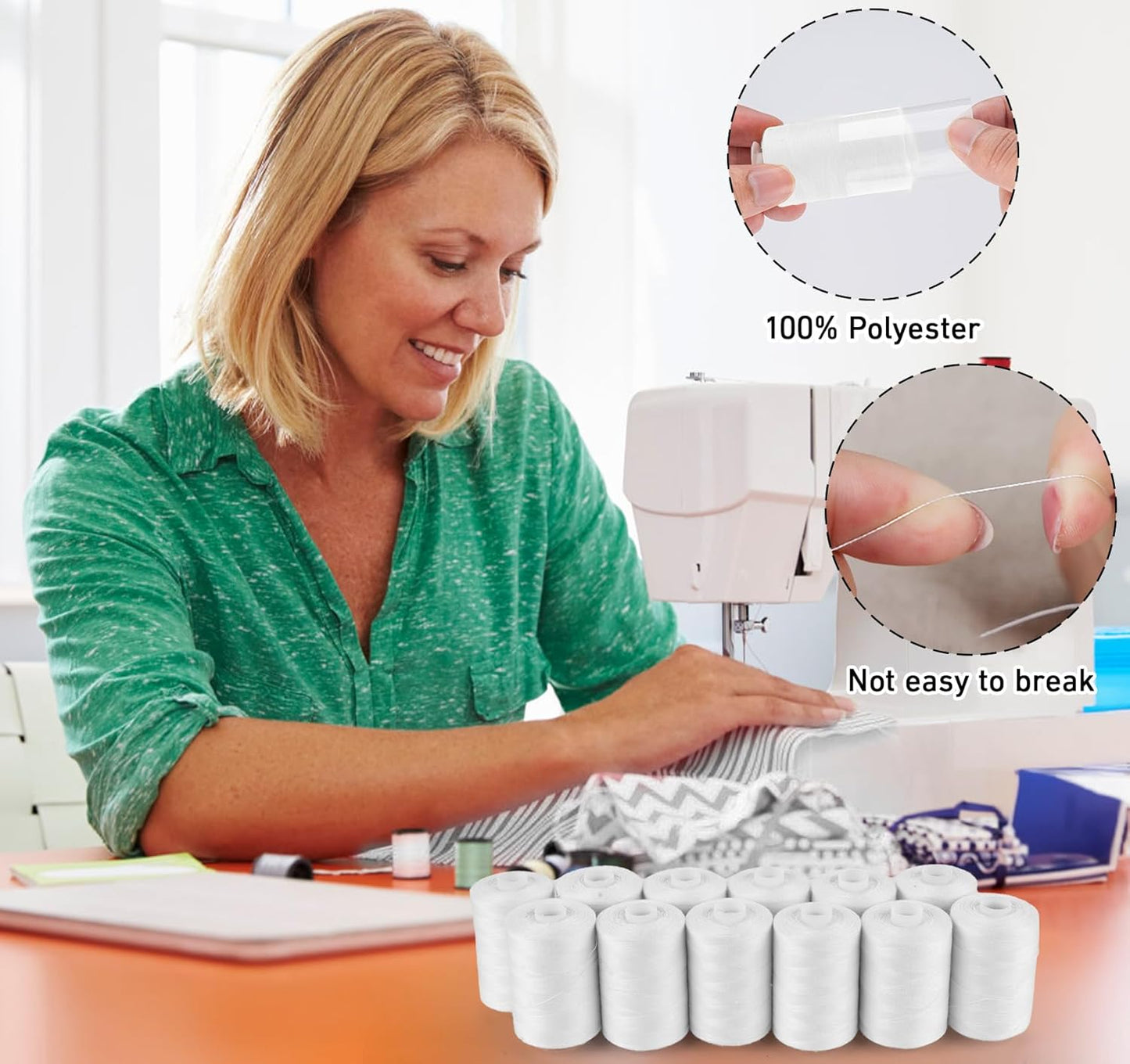 ilauke Thread for Sewing 12 Spools 1000 Yards Each, Polyester All Purpose Thread White Sewing Threads for Sewing Machine/Hand Sewing/Hand Quilting Thread