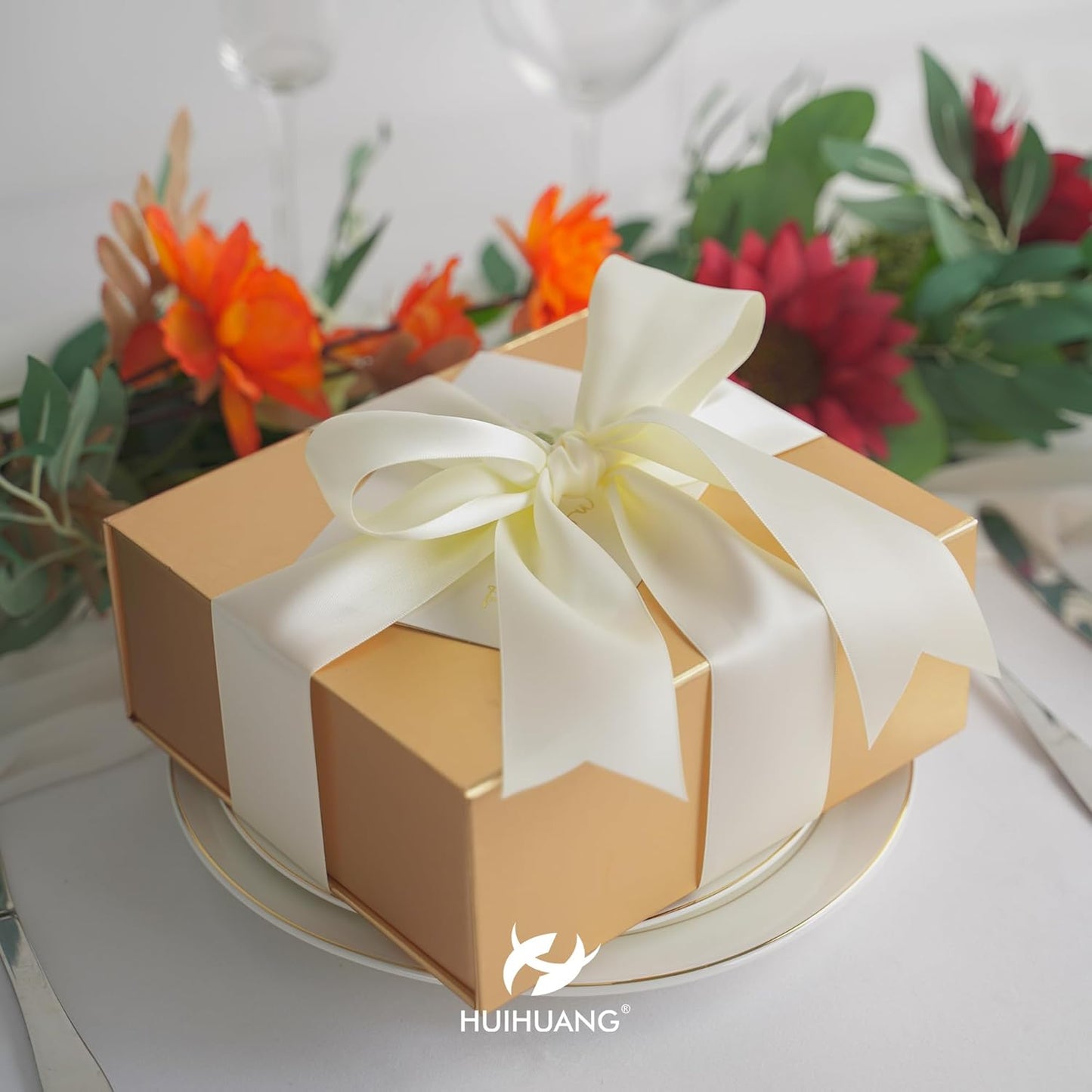 HUIHUANG White Ribbon 2 inch Wide Antique White Double-Faced Satin Ribbon for Flower Arrangements Supplies Wedding Bridal Shower Decor Invitations Crafts Bows Gift Wrapping, Basket - 25 Yards/Roll