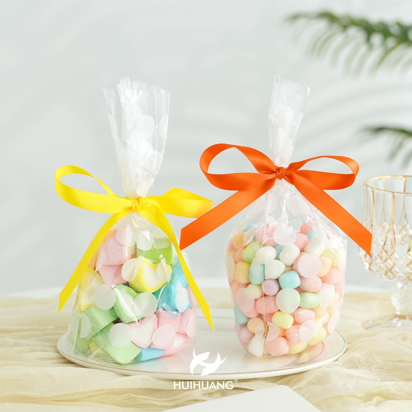 HUIHUANG Orange Ribbon 1/2 inch Continuous 50 Yards Tangerine Double-Faced Satin Ribbon for Gift Wrapping, Bows, DIY Crafts, Flower Bouquet, Wedding Decor, Holiday Decor