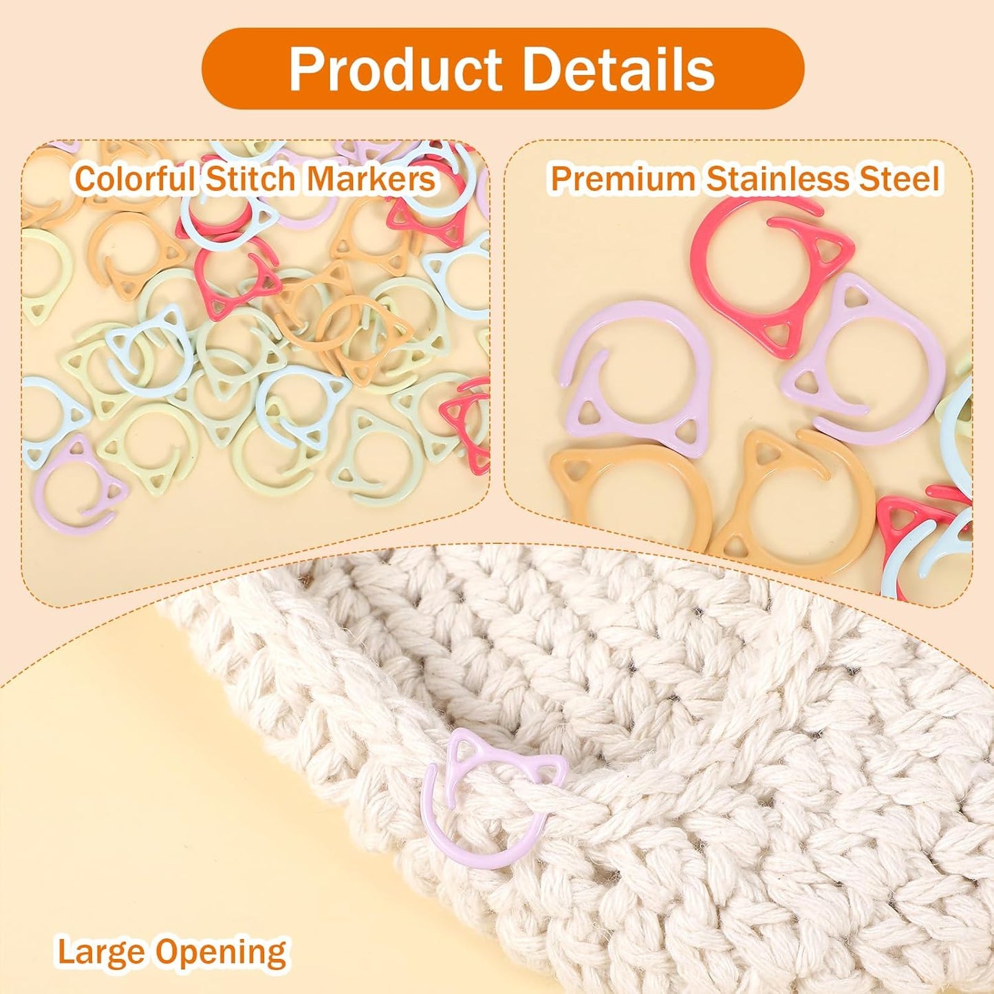 MBAIYO 48pcs Cat Stitch Markers for Crocheting, Cat Metal Crochet Stitch Marker Ring Multicolor Knitting Stitchs Markers Spiral Crochet Stitchs Marker Set for DIY Weaving Knitting Sewing Tools