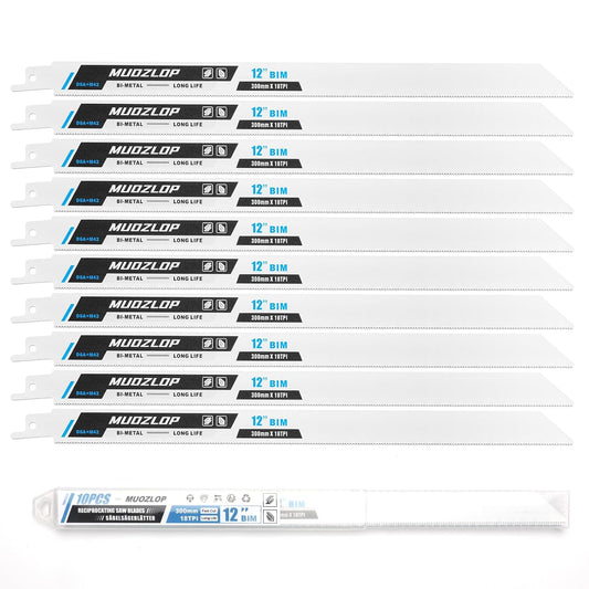 10 Pack 12 inch Reciprocating Saw Blades Set,18 TPI High Carbon Saw Blades,Metal Saw Blades with Organizer Case (10, 18TPI/300mm)