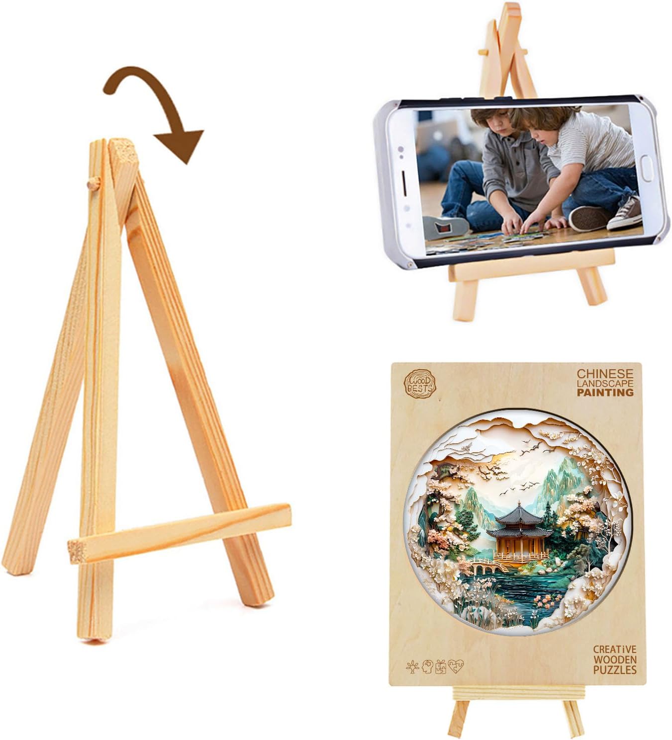 KAAYEE Wooden Puzzles for Adults, 3D Visual Effect Chinese Landscape Painting Wooden Jigsaw Puzzle Unique Shape Wood Puzzle Adult, 3D Effect Flat Puzzle Birthday Family Games (S-8.5 * 8.5 in-100pcs)