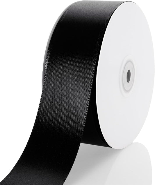 1-1/2 Inch Black Ribbon, 50 Yards Craft Polyester Satin Ribbon Perfect for Gift Wrapping, Handmade Roses, Wedding Party Decorations and DIY Crafts