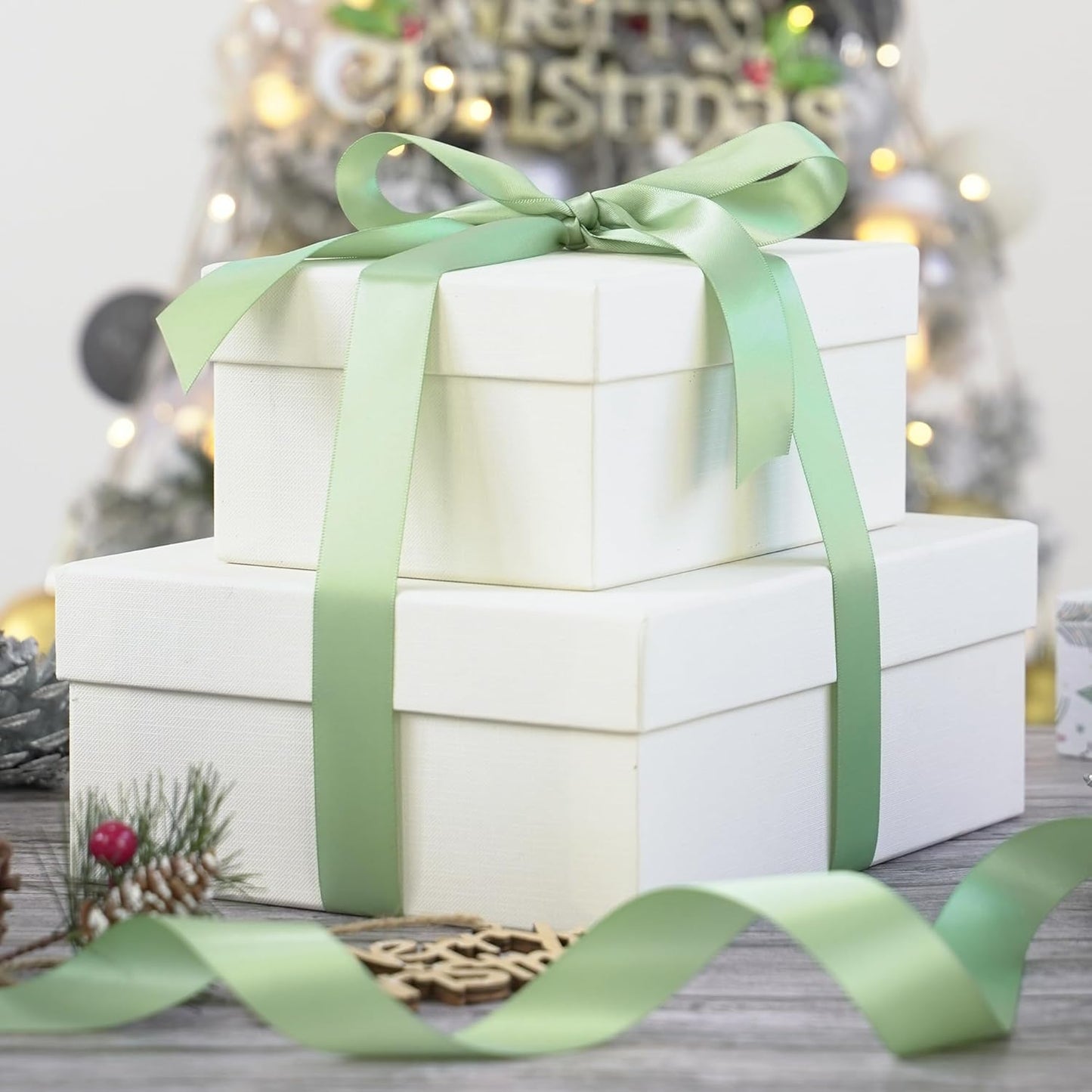 HUIHUANG Sage Satin Ribbon - 1 inch Light Sage Green Double Face Silk Satin Ribbon for Wedding Decor, Crafts, Gift Wrapping, Bows, Bridal, Floral, Bouquet, Invitation Card, Baby Shower, Party