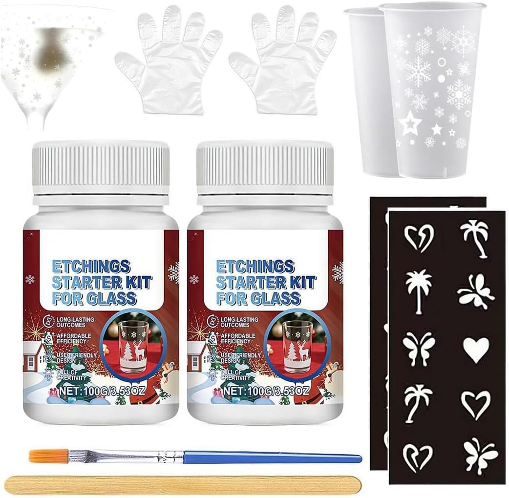 10oz Frosted Etch Starter Kit for Glass,Glassware Etching Kit Creates Permanent Etched Patterns,Art Mirrors Frosted Cream for Mirrors,Windows, Glass Etching Starter Medium for Intricate Designs
