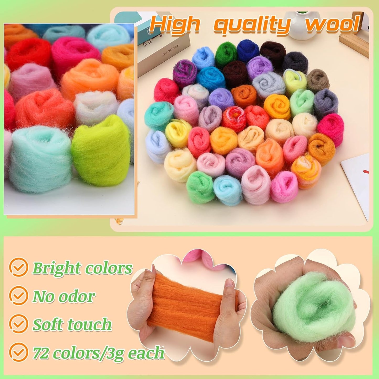 IMZAY Needle Felting Kit, 149 Pieces Needle Felting Tools for Beginner, 72 Colors Wool Roving Set, Felting Kit with Wool Felt Tools and Foam Mat, Felting Kits for Beginners Adult