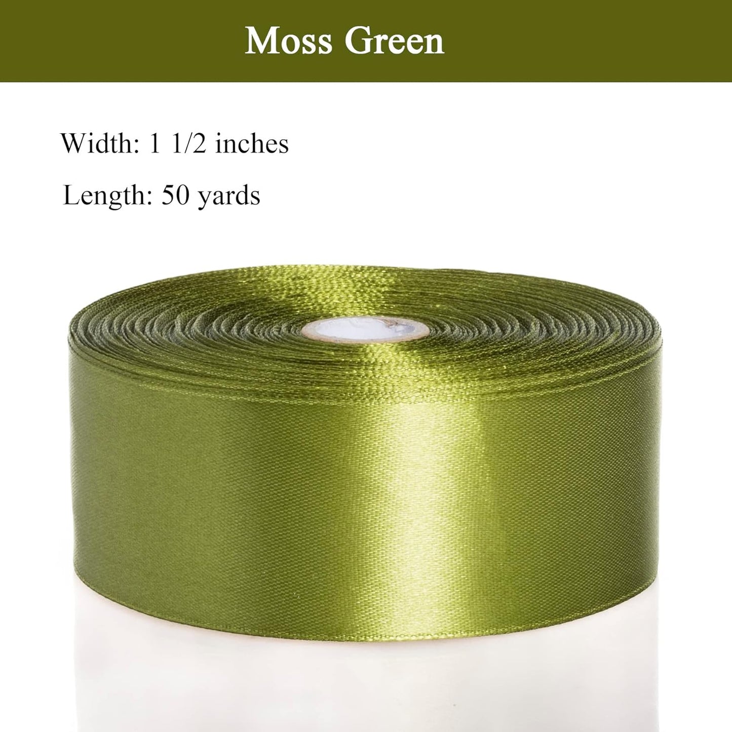 1 1/2 Inch Moss Green Solid Satin Ribbon, 50 Yards Craft Fabric Ribbon for Gift Wrapping Floral Bouquets Wedding Party Decoration