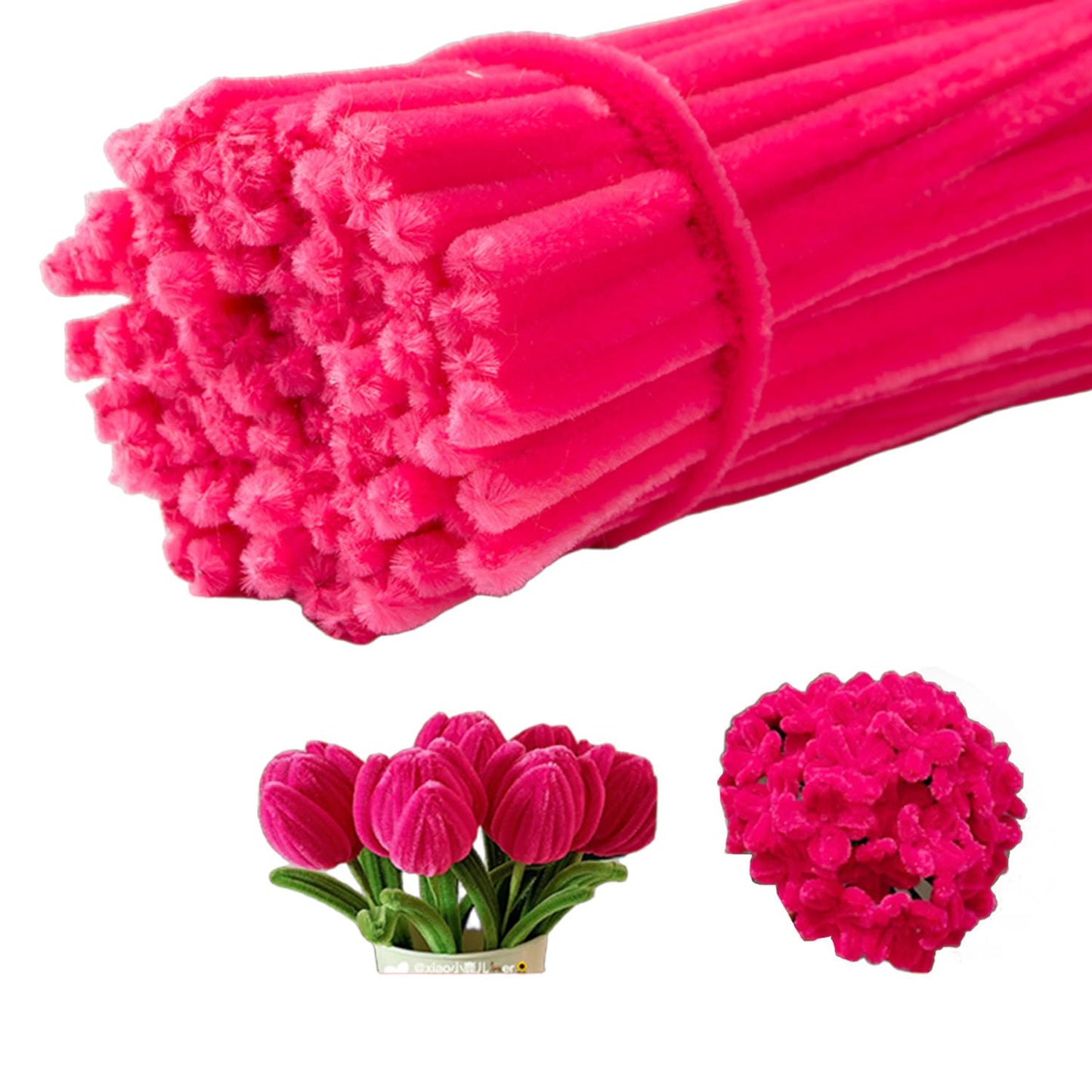 100 Pieces Pipe Cleaners Chenille Stem, Pastel Candy Color Pipe Cleaners Set for Pipe Cleaners DIY Arts Crafts Decorations, Chenille Stems Pipe Cleaners (Rose red)