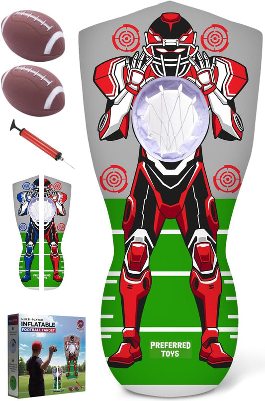 Inflatable Football Target - Double-Sided Toss Training Game with Mini Footballs - Fun Kids Throwing Football Games for Indoors, Outdoors, Birthdays, Camping, Beach - 65 Inch