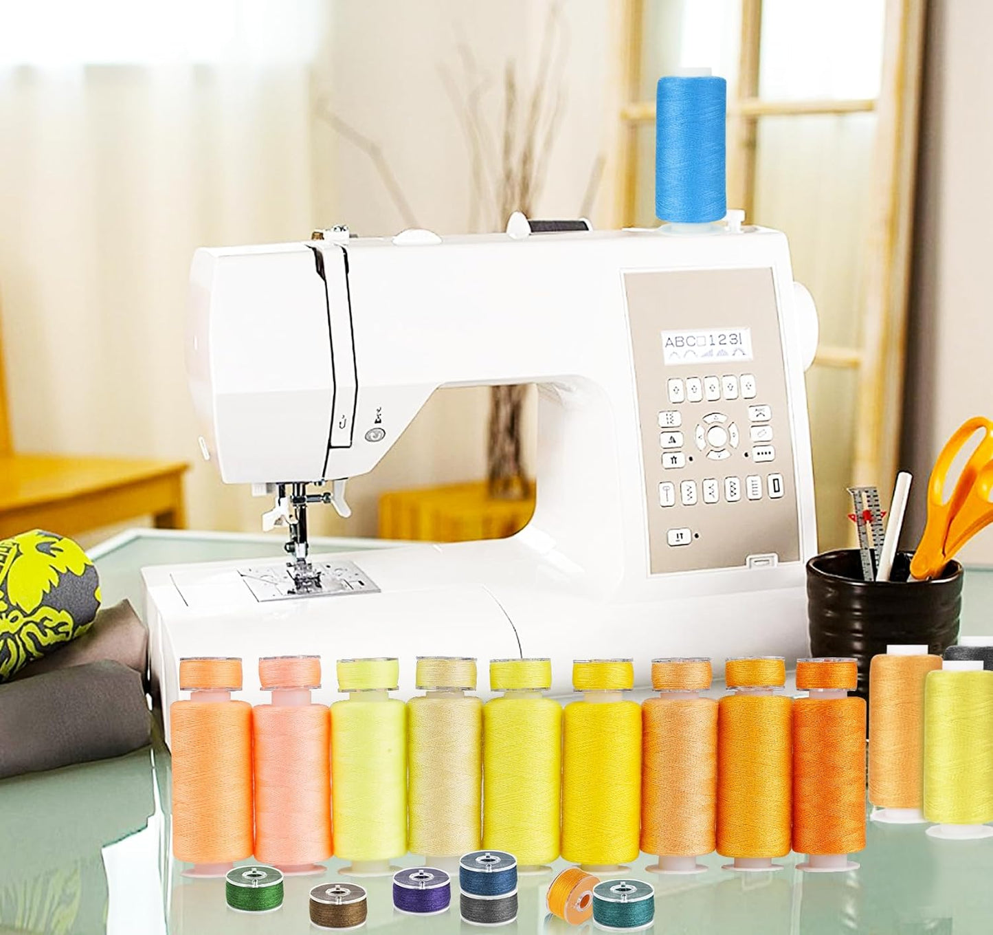 ilauke 50 Colors Sewing Thread, 124 Pcs Bobbins Threads Kit, 500 Yards per Thread Spools for Sewing Machine, Brother Singer Janome Machine and Hand Quilting