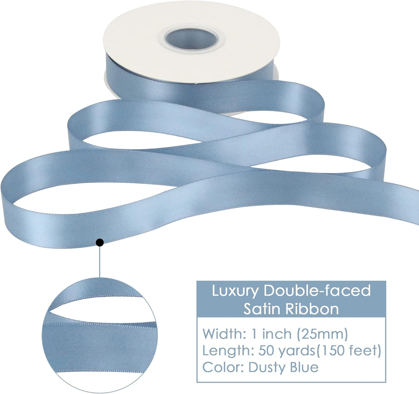 HUIHUANG Dusty Blue Satin Ribbon 50 Yards Double Faced Satin Ribbon 1 inch Blue Silk Ribbon for Gift Wrapping Bows Crafts Bridal Floral Bouquet Cake Wedding Invitation Card Birthday Party Decor