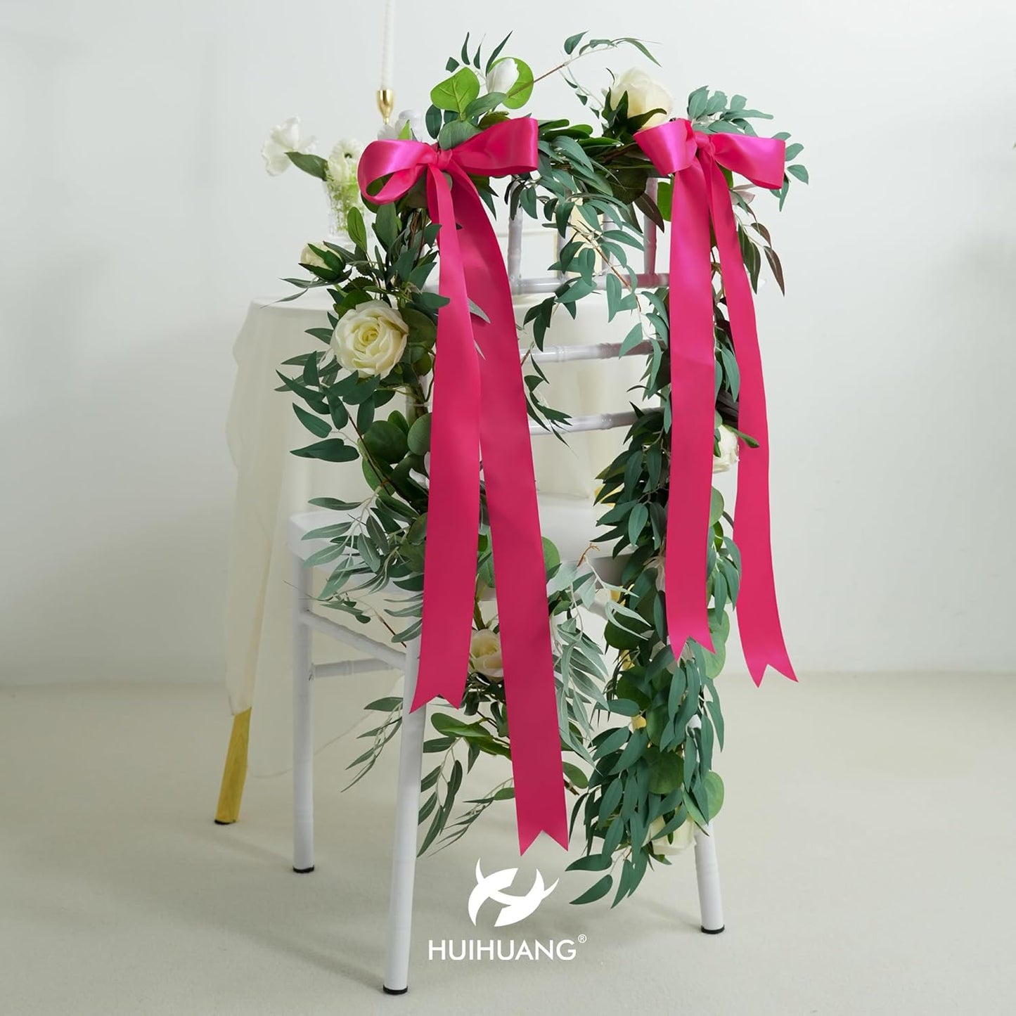 HUIHUANG Hot Pink Satin Ribbon - 2 inch Wide, Double Faced, Fuchsia - 25 Yards/Roll for Gift Wrapping, Bows Making, Flower Bouquet, DIY Crafts, Wedding, Bridal Shower, Holiday Party Decor