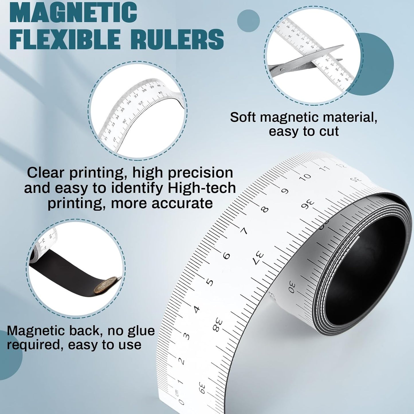 1 Pcs 39.37 Inch Magnetic Ruler Flexible Magnetic Ruler Magnet Measuring Tape with Both Inches and Centimeters, Suitable for Whiteboard, Lathes, Workshops, Table Saws, Mills, Easy to Take