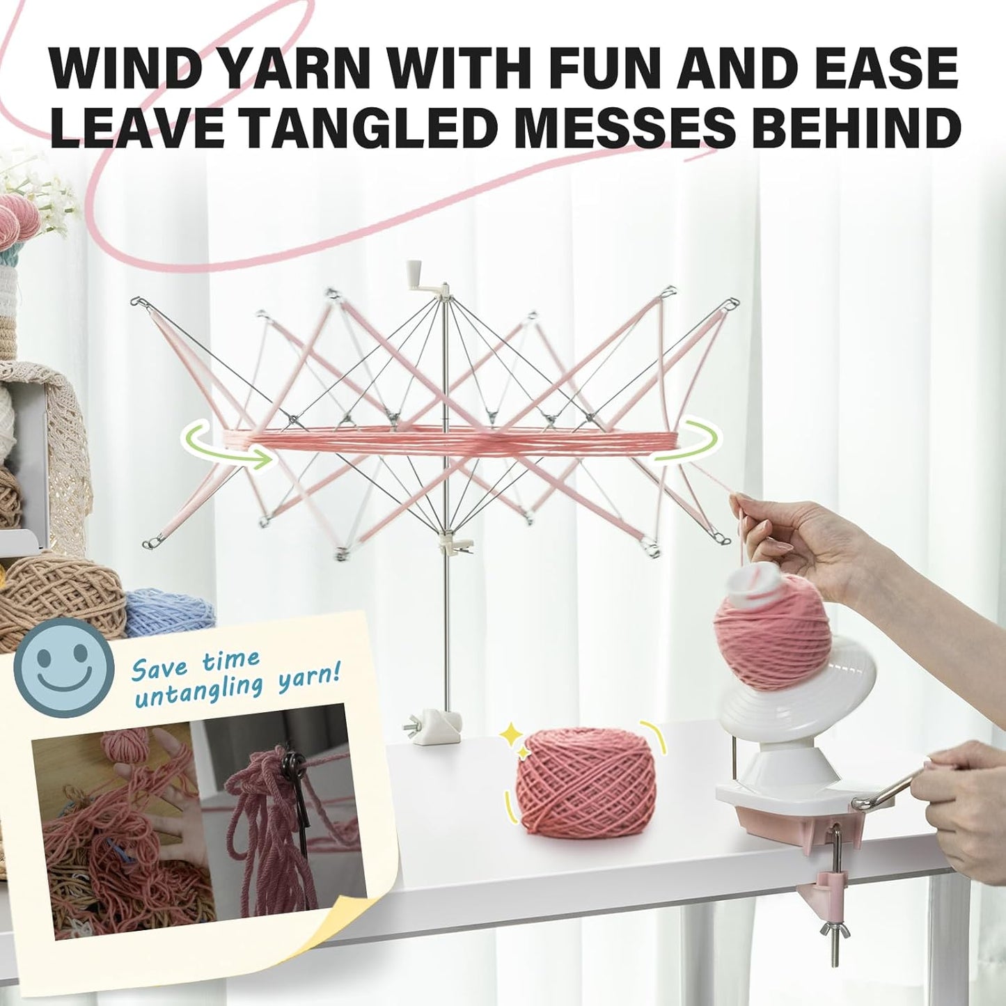 INMAKER Yarn Winder and Swift, Ball Winder and Swift Combo for Crocheting & Knitting, Quick Install Yarn Spinner, Essential Tool for Crafting Enthusiasts