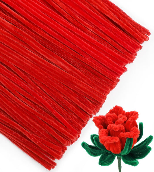 IOOLEEM Pipe Cleaners, 200pcs Bright Red, Flower Making Arts and Craft Supplies, Ideas for Art Project Activity.