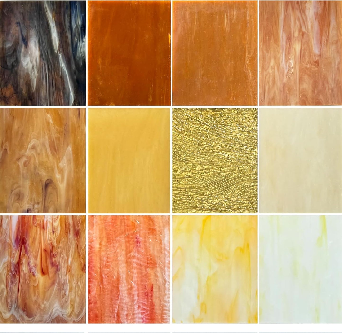 ILLUCKAI 12 Sheets Mixed Amber Stained Glass Sheets, 4 x 6 inch Stained Glass Supplies Mosaic Glass Tiles for Crafts, Cathedral Glass Art Glass for Stained Glass Beginners and Hobbyists