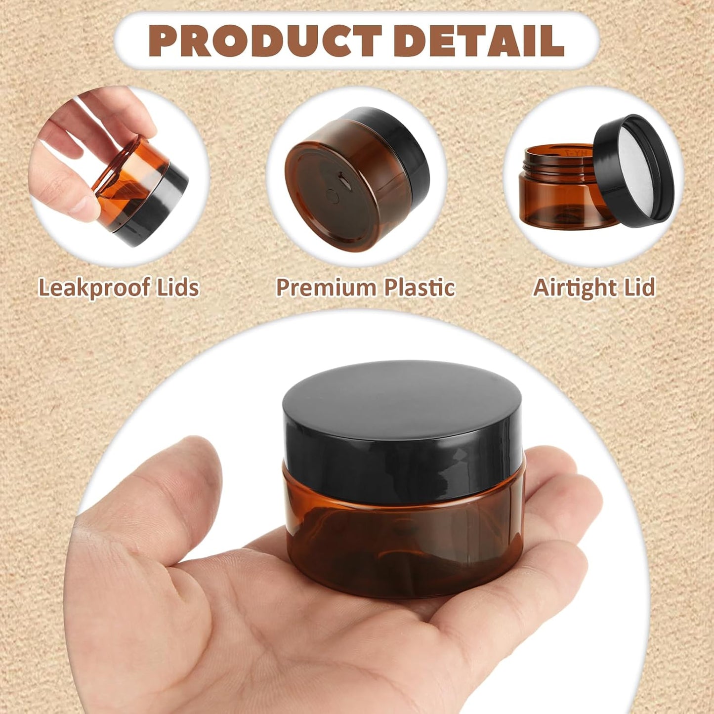100 Pack 1oz Amber Plastic Jars with Lids 30ml Empty Cosmetic Jars Leak Proof Container Refillable Makeup Containers Travel Cosmetic Containers for Lotions Sample Cream